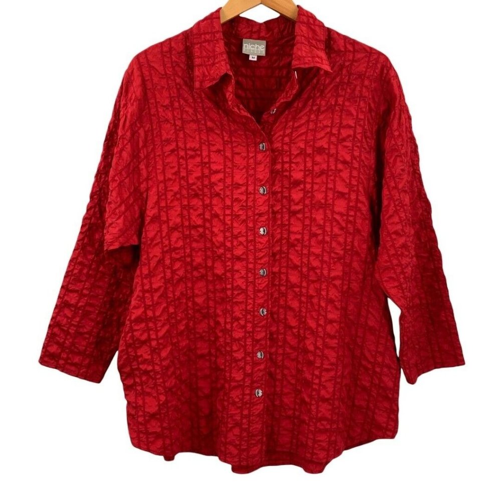 Niche Nilgun Derman Ruby Red Crinkle Tunic Shirt - image 1